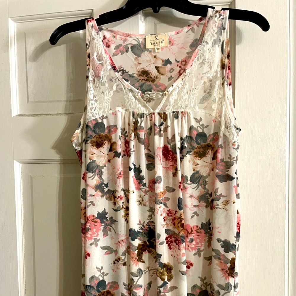 Floral lace trim, sleep, CHEMise and white and pink and green floral